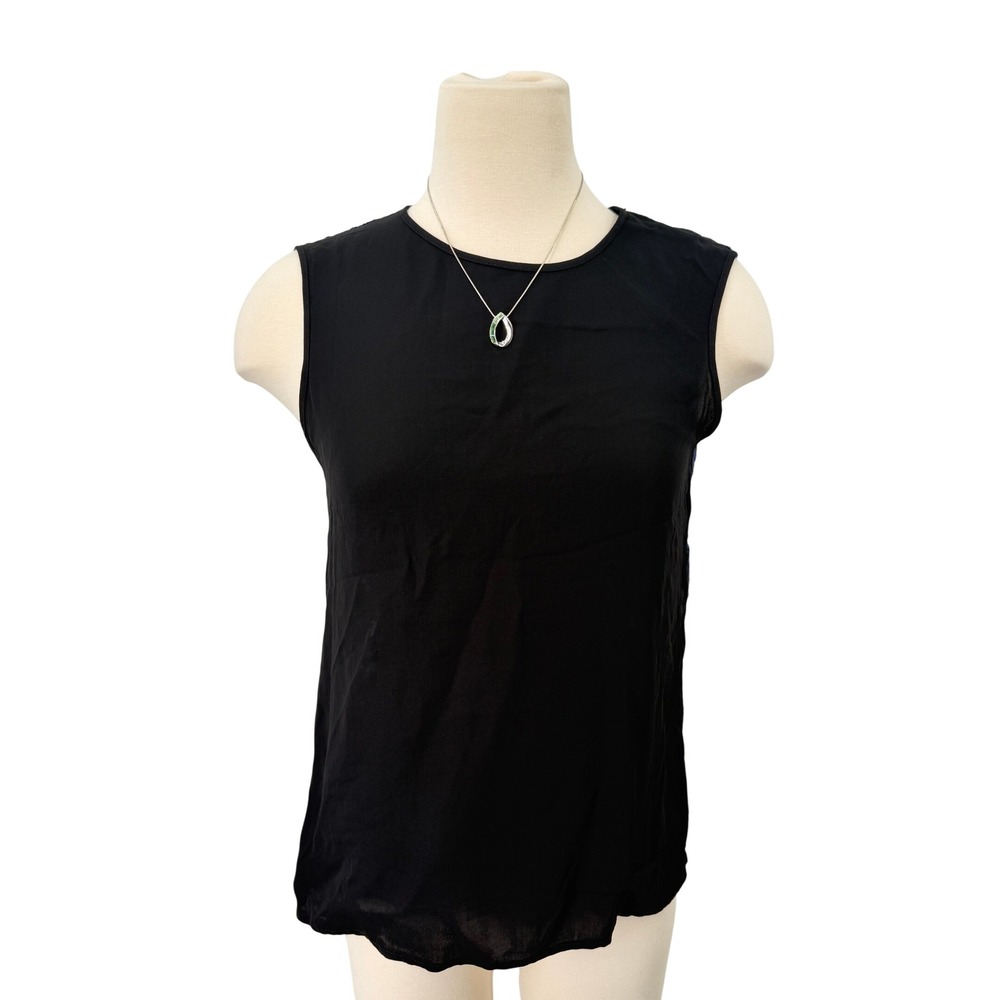 Diane von Furstenberg Lace Back Shell Womens XS Black Navy Mixed Media Top